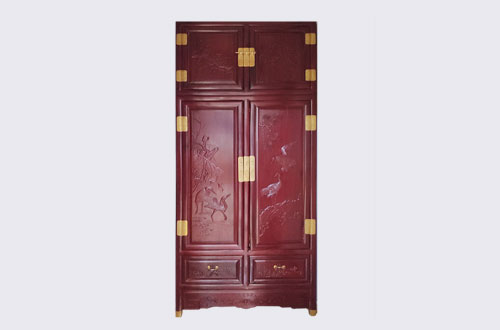 修文高端中式家居装修深红色纯实木衣柜