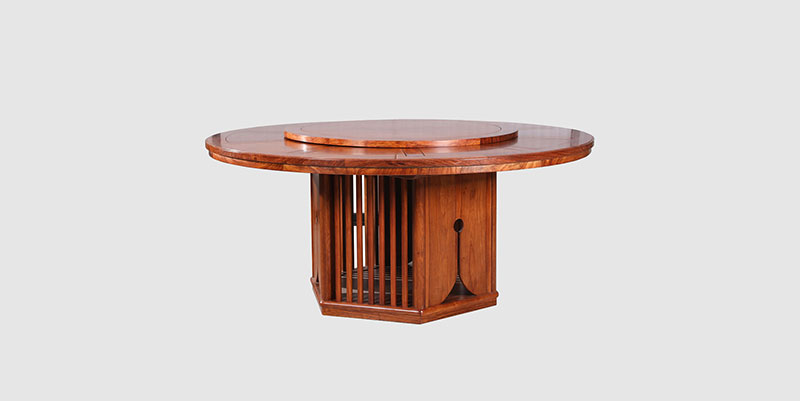 修文中式餐厅装修天地圆台餐桌红木家具效果图